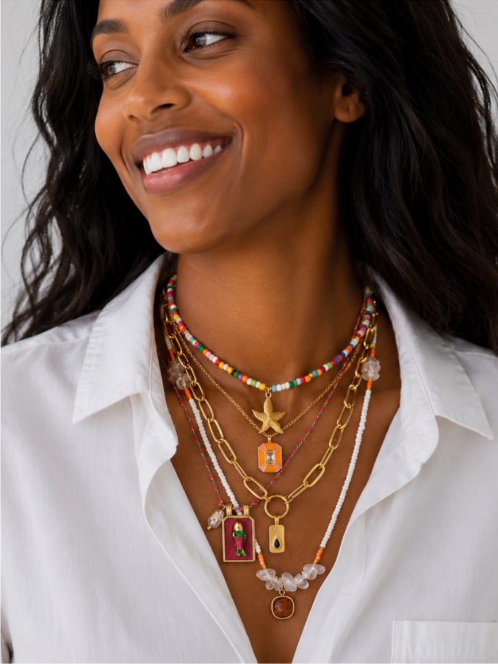 New! Preppy Fish Tarot Beaded Necklace Stack Set NWOT 3034